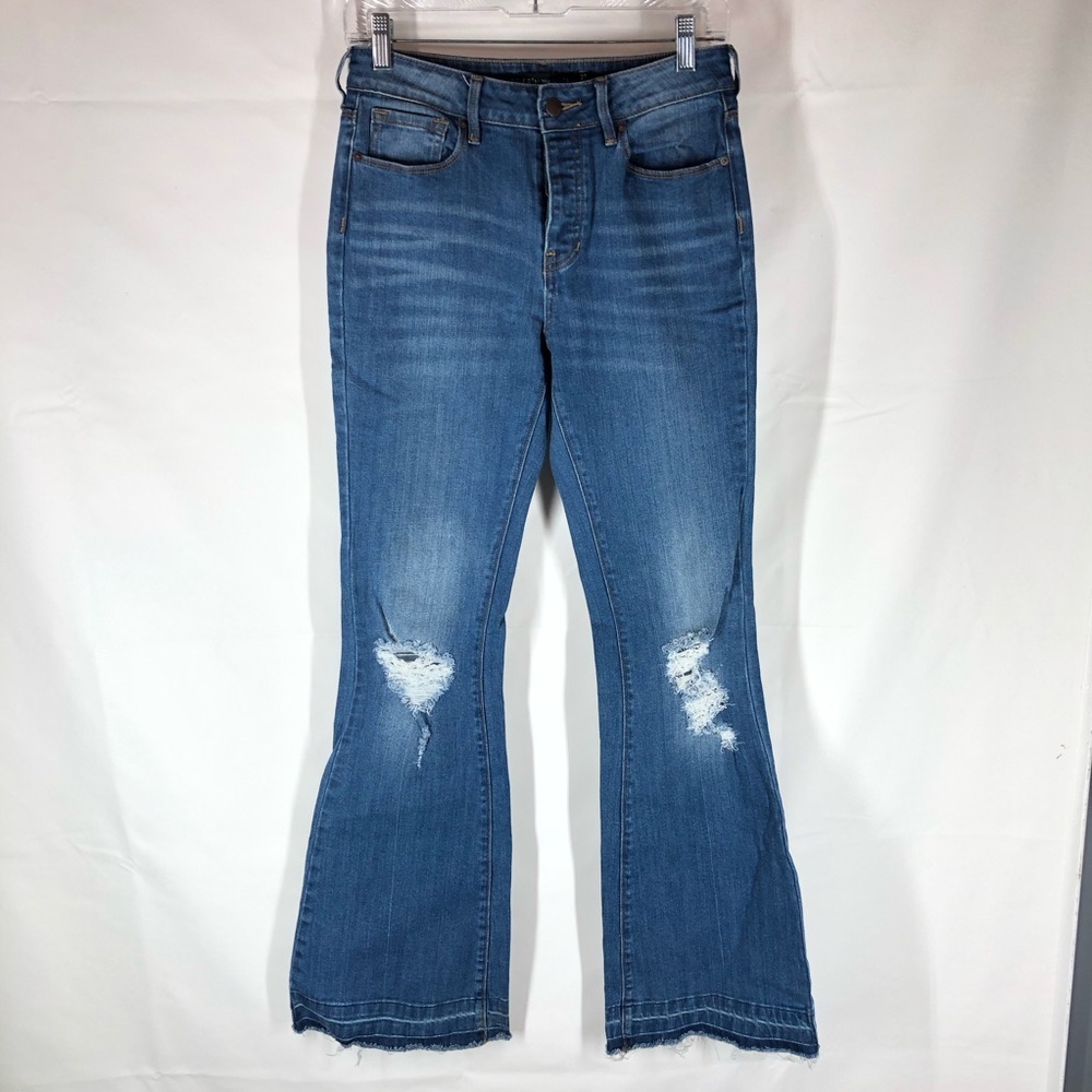 P.S. Erin Wasson Women's Distressed Wide Flare Leg Blue Jeans Size 27